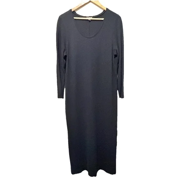 J.Jill Black Midi Dress XL Long Sleeve Soft Knit Rayon Wool Minimalist - Picture 1 of 8